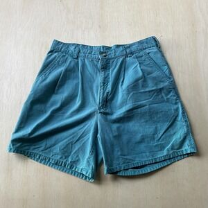 Vintage Tropics Chino Shorts Mens 33 Blue Pleated Cotton Canvas Summer Casual